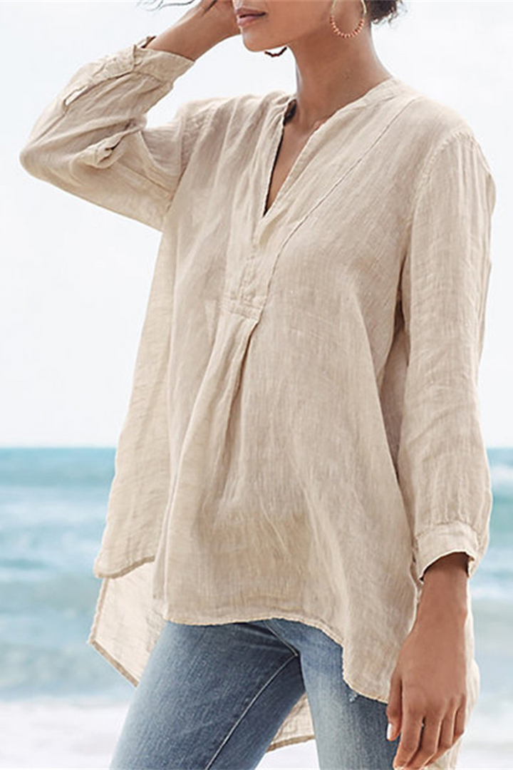 Camicetta da donna elegante con scollo svasato e scollo a V patchwork alla moda