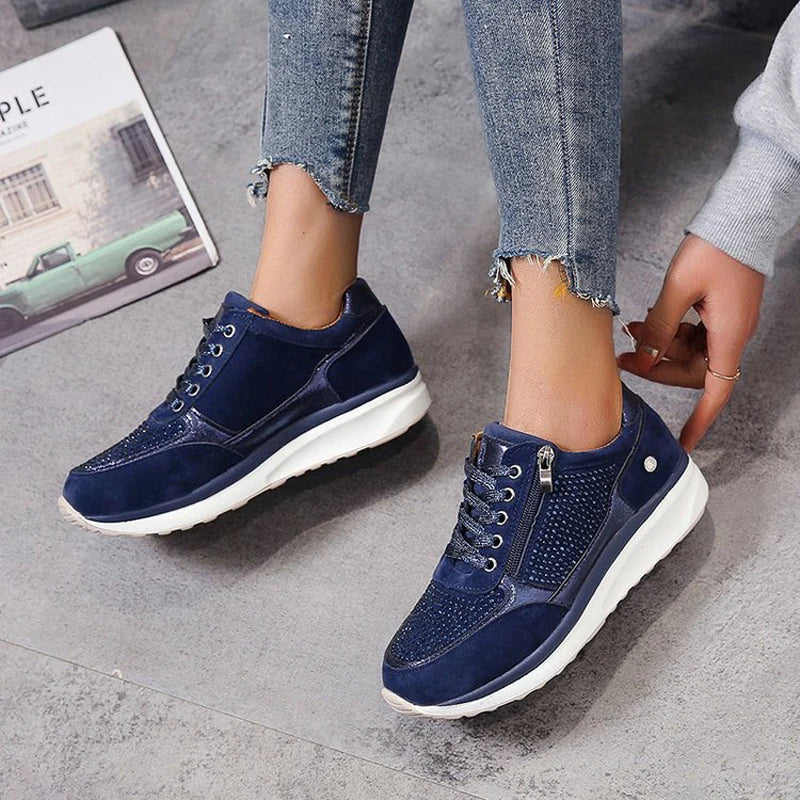 Celina - Scarpe da ginnastica eleganti da donna con decorazioni in cristallo e suola platform di tendenza