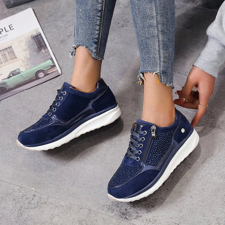 Celina - Scarpe da ginnastica eleganti da donna con decorazioni in cristallo e suola platform di tendenza