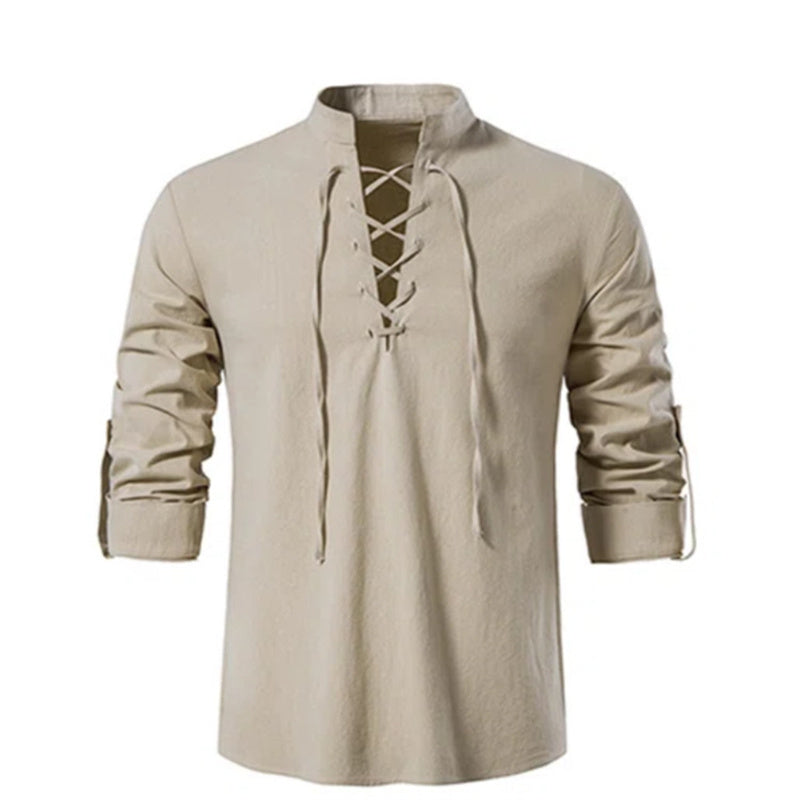 Elegante t-shirt polivalente da uomo non abbottonata con coulisse regolabile