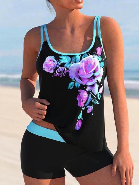 Stilvoller Damen-Zweiteiler Badeanzug mit Blumenmuster - Komfortabler Tankini für Strand und Pool