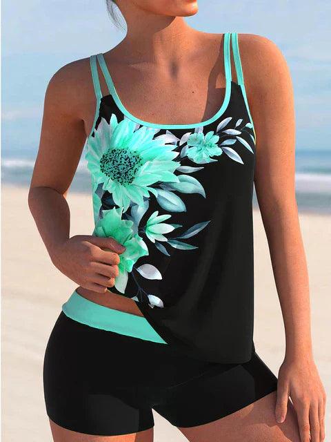 Stilvoller Damen-Zweiteiler Badeanzug mit Blumenmuster - Komfortabler Tankini für Strand und Pool