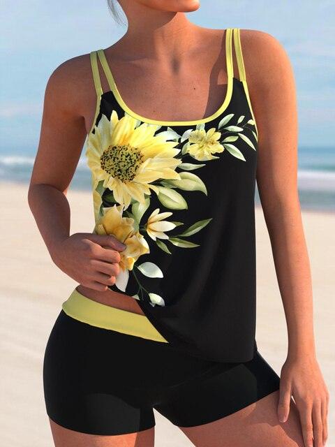 Stilvoller Damen-Zweiteiler Badeanzug mit Blumenmuster - Komfortabler Tankini für Strand und Pool