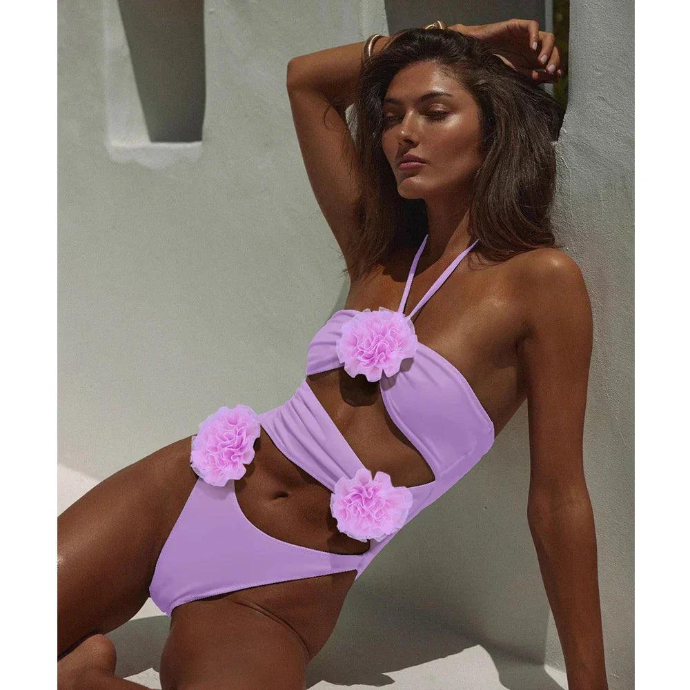 Elegante top da bagno Fleuri con scollatura sorprendente per le donne - Monokini Chic