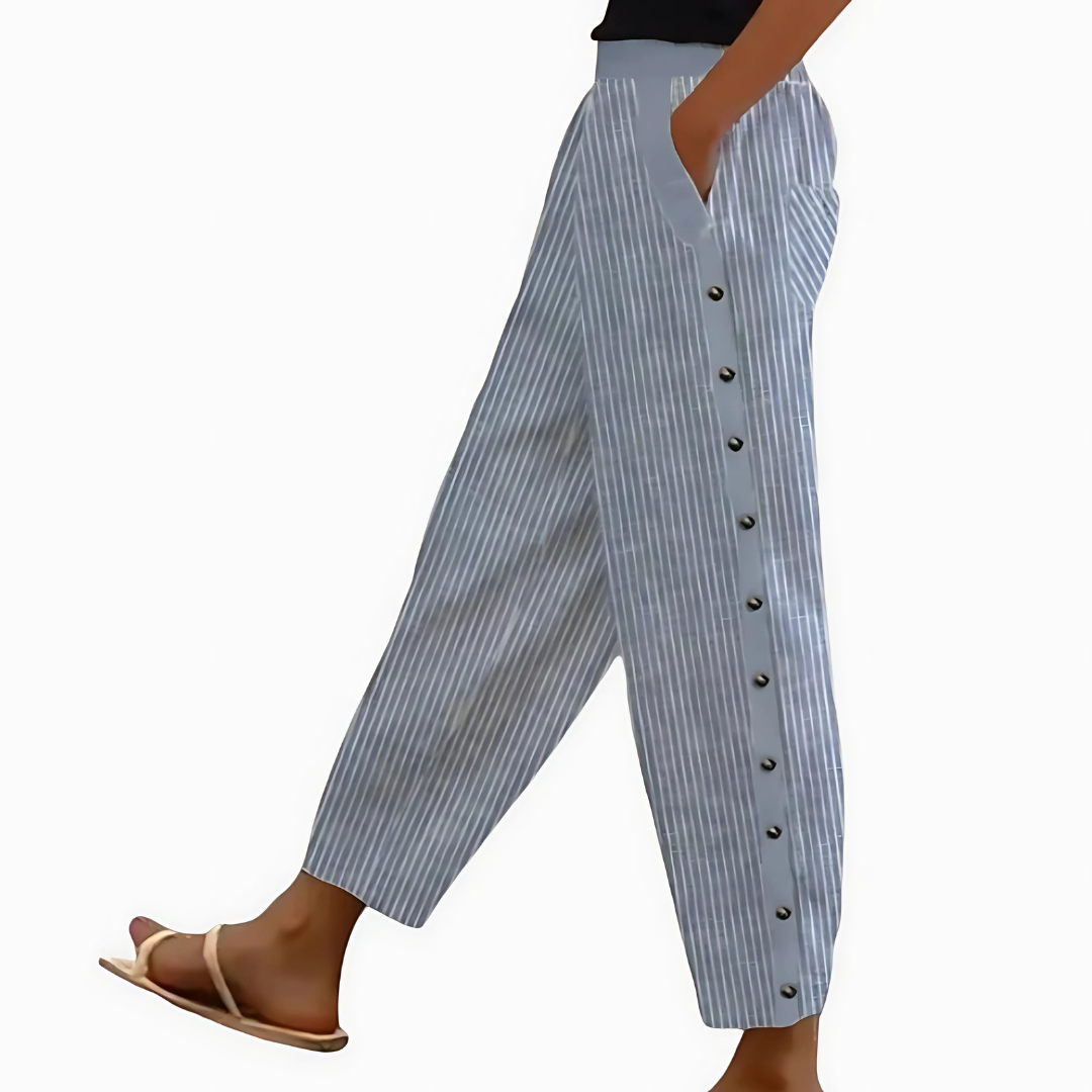 Mira - Pantaloni in lino a righe da donna eleganti e comodi per tutti i giorni