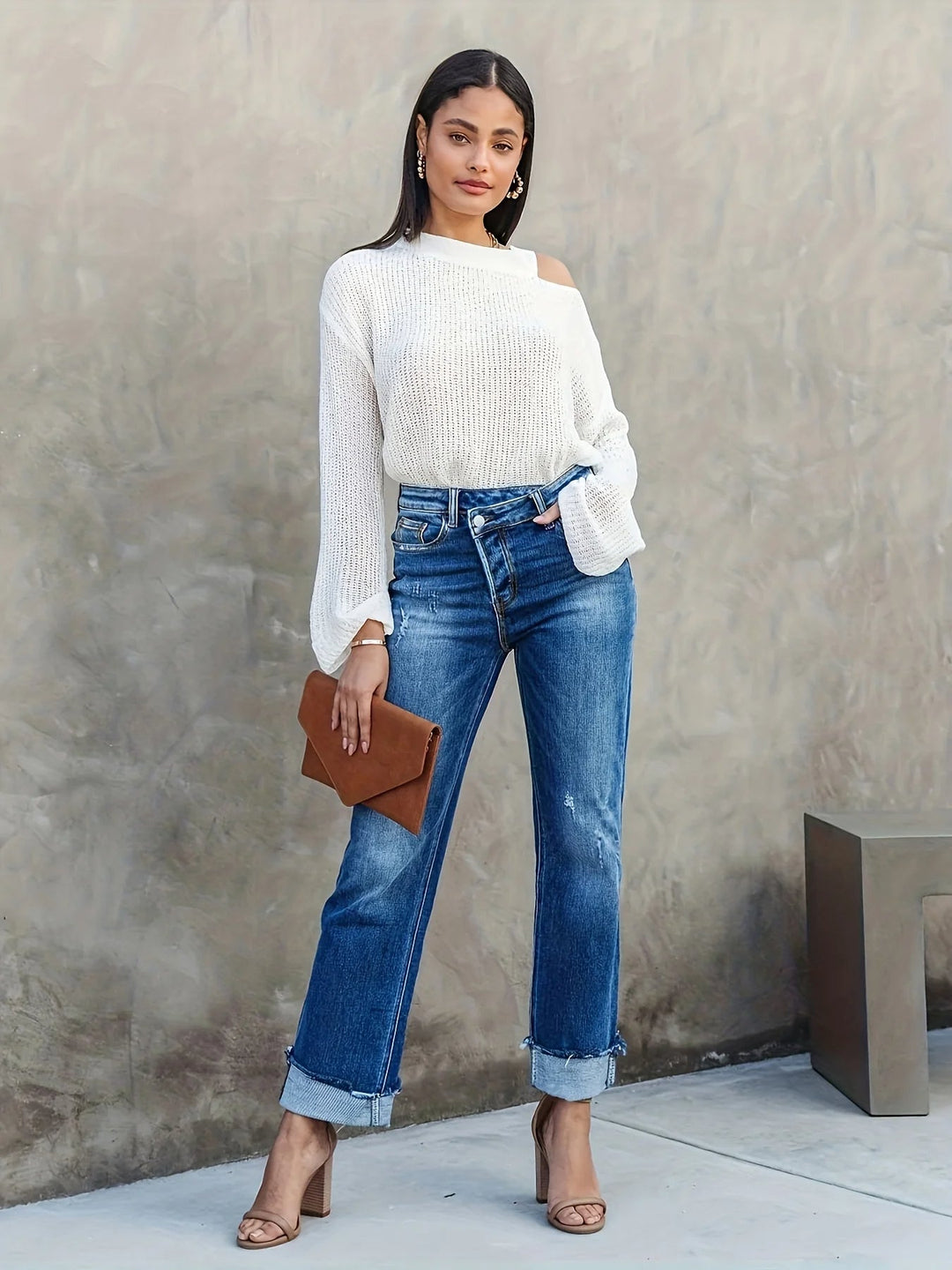 Delilah - Jeans asimmetrici da donna con taglio dritto e alla moda