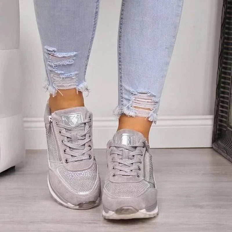 Celina - Scarpe da ginnastica eleganti da donna con decorazioni in cristallo e suola platform di tendenza