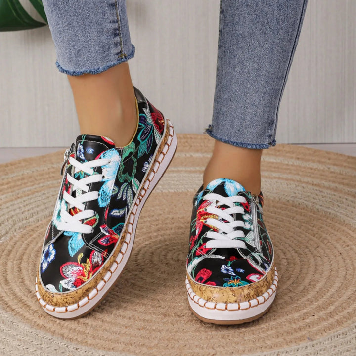 BloomStep - Eleganti sandali stringati da donna con un romantico motivo floreale