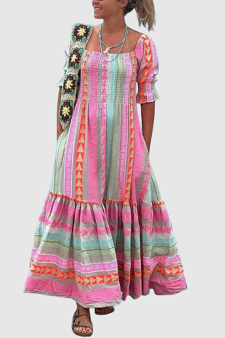 Vestido de verano para mujer - Elegante vestito senza maniche con collo rosso per un look casual e comodo