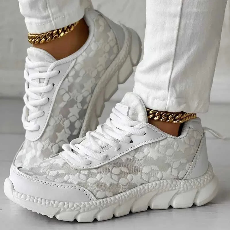 Chaussures décontractées pour femmes avec maillage respirant, semelle rembourrée et lacets - Confort et style assuré