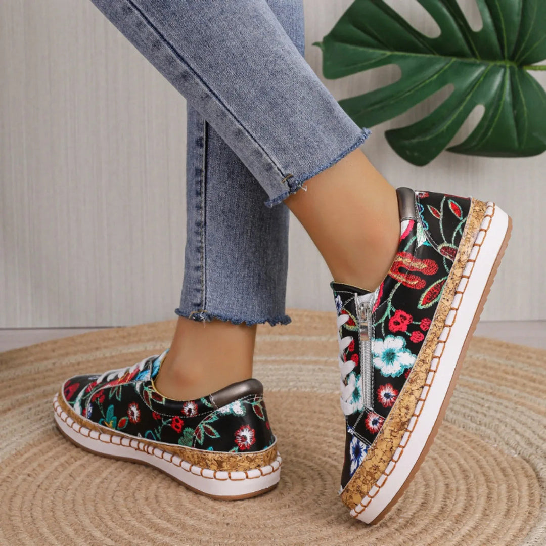 BloomStep - Eleganti sandali stringati da donna con un romantico motivo floreale