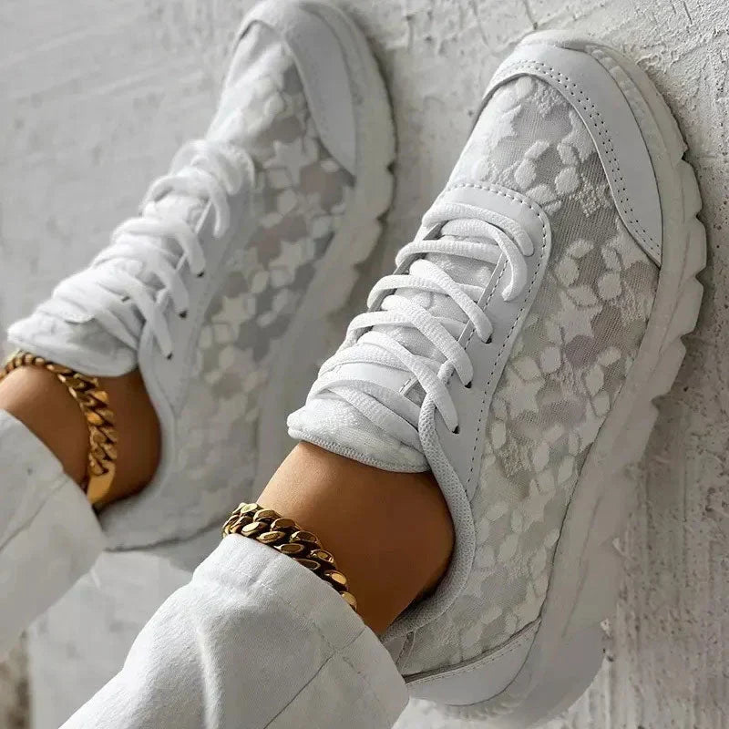 Chaussures décontractées pour femmes avec maillage respirant, semelle rembourrée et lacets - Confort et style assuré
