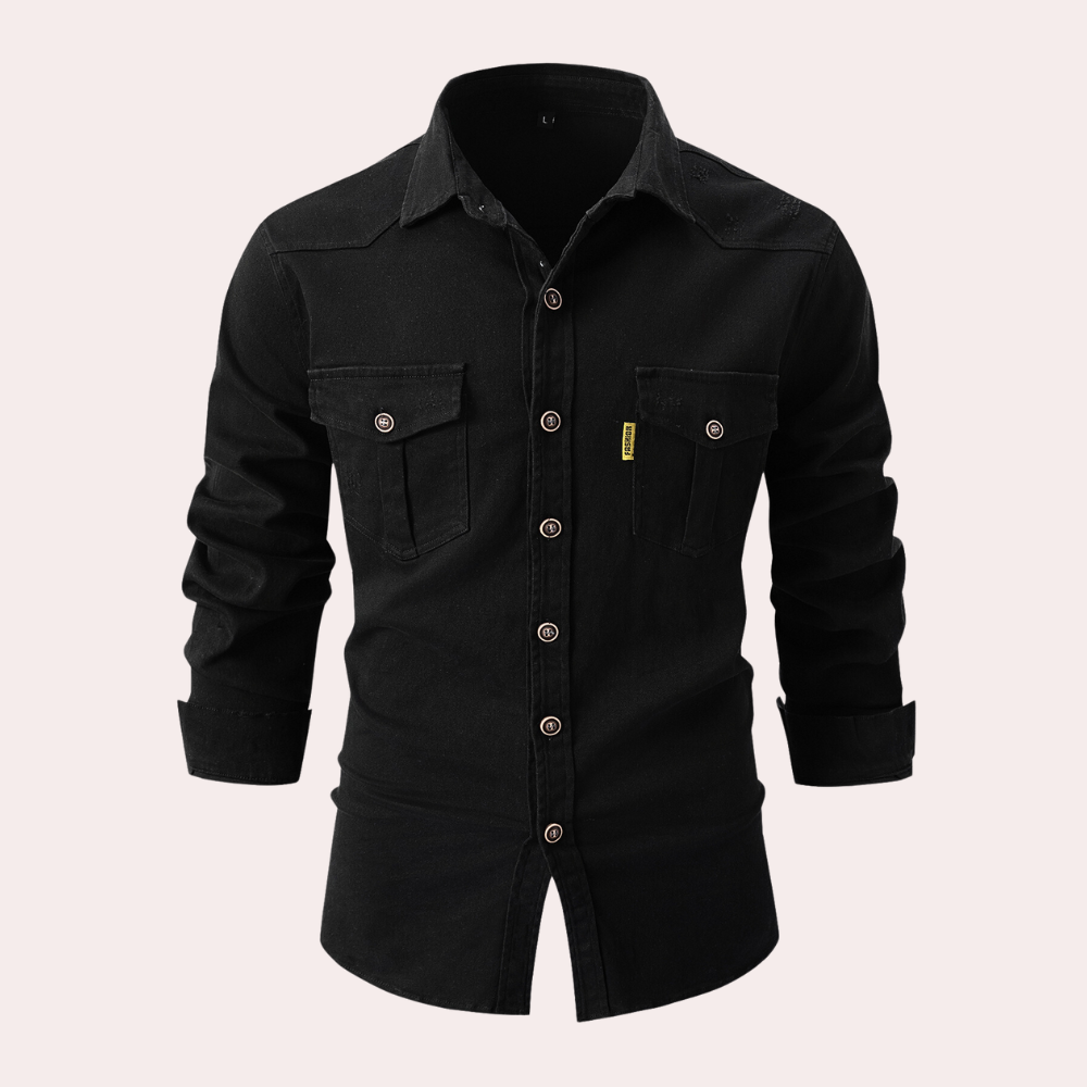 Elegante camicia Lennard da uomo con maniche lunghe e pratiche tasche sul petto: una combinazione di eleganza e funzionalità.
