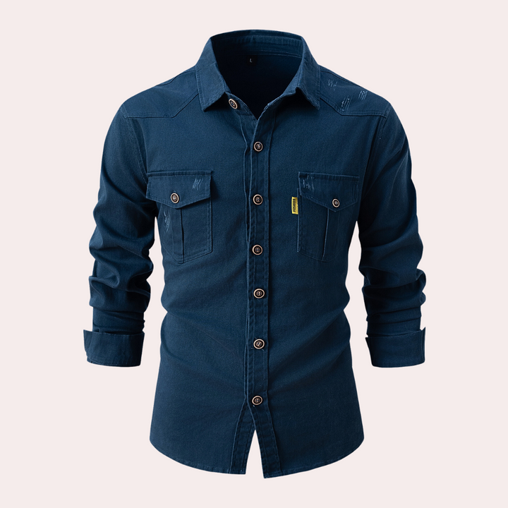 Elegante camicia Lennard da uomo con maniche lunghe e pratiche tasche sul petto: una combinazione di eleganza e funzionalità.