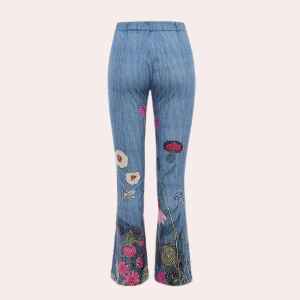 Rosmunda - Jeans da donna svasati di tendenza con bottoni vistosi per la donna alla moda