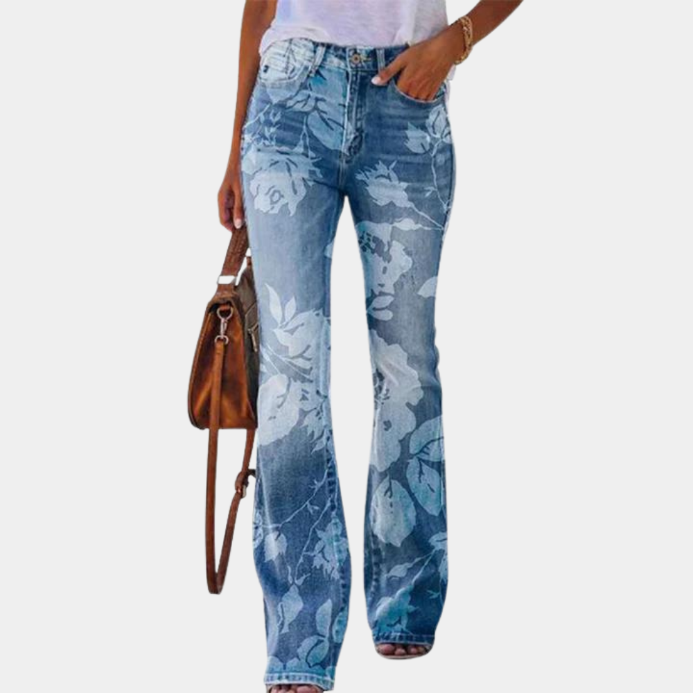 Rosmunda - Jeans da donna svasati di tendenza con bottoni vistosi per la donna alla moda