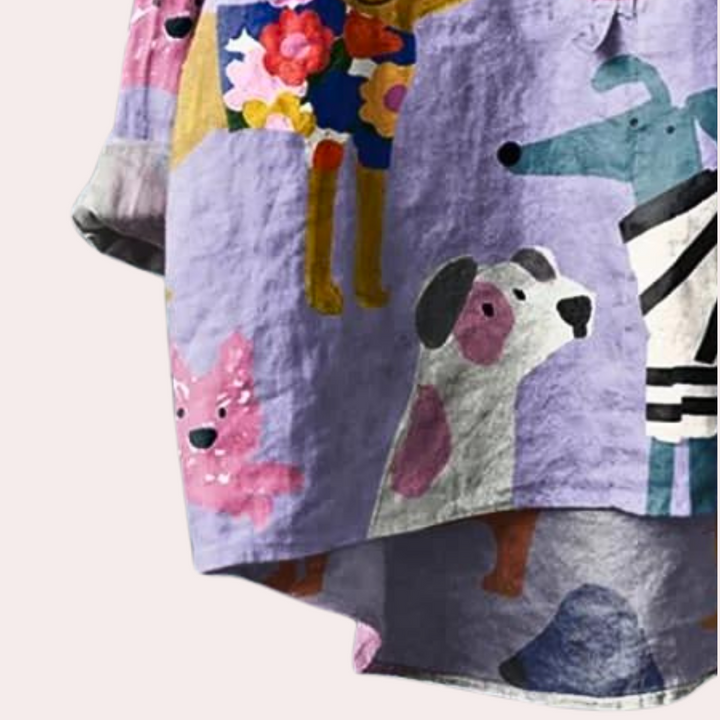 Elegante camicia da donna Brynja con stampa di un adorabile cane