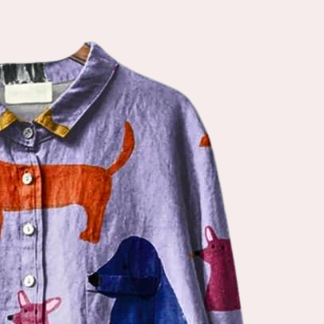 Elegante camicia da donna Brynja con stampa di un adorabile cane