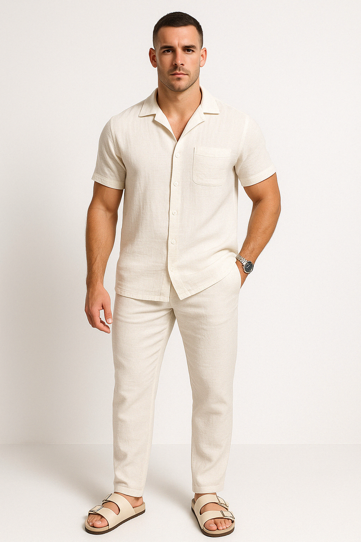 Set di T-shirt e pantaloni da uomo in cotone traspirante e spesso - elegante scollatura svasata e polsini comodi per un perfetto look casual