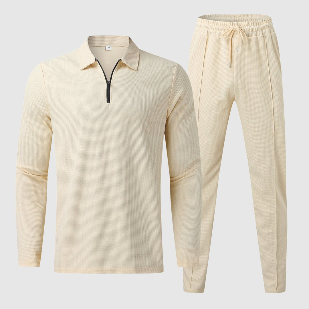 Ensemble Confort Homme avec Haut à Col Quatre-Quarts Zip et Pantalons à Taille Élastique en Tissu Respirant
