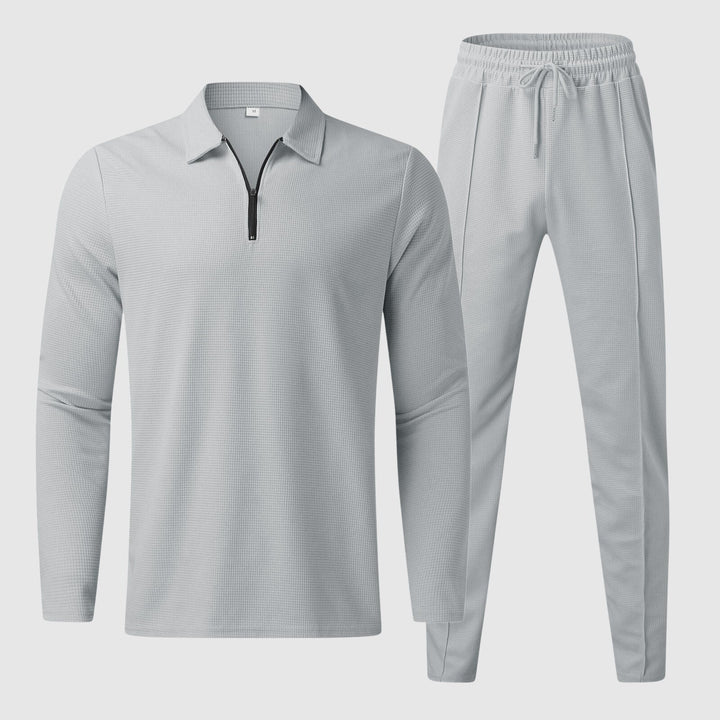 Ensemble Confort Homme avec Haut à Col Quatre-Quarts Zip et Pantalons à Taille Élastique en Tissu Respirant