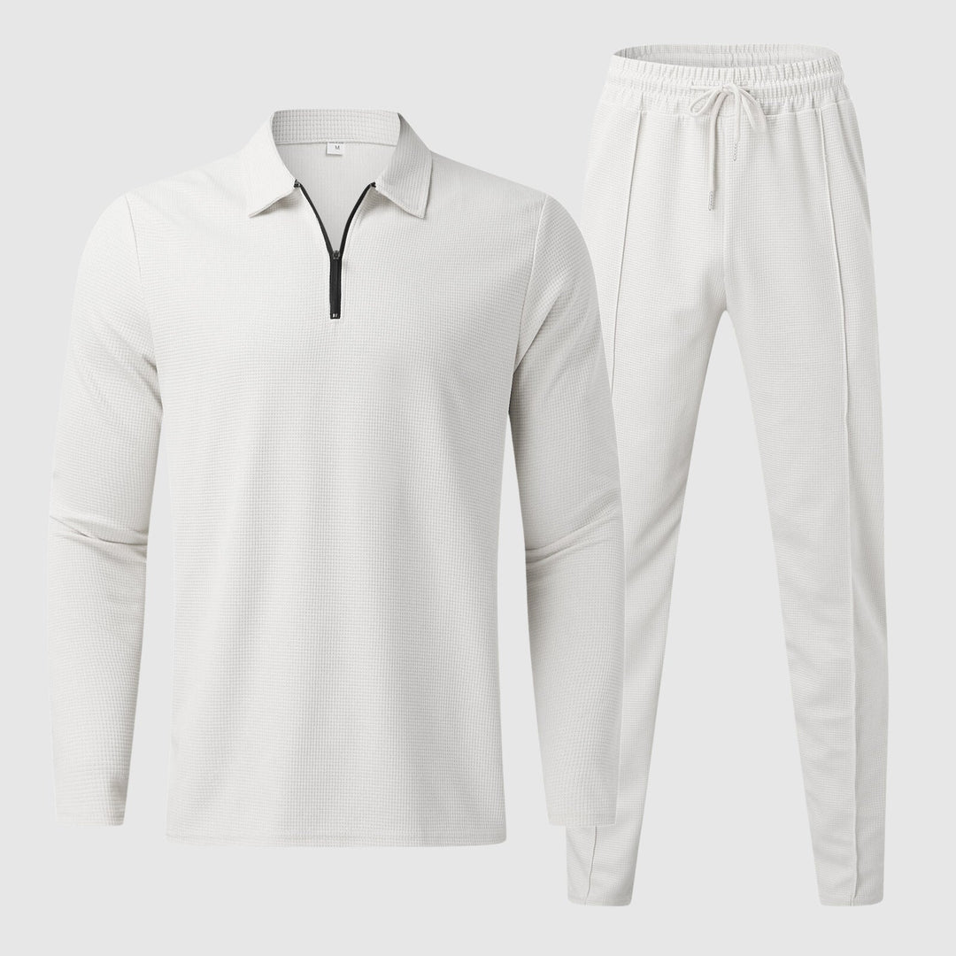 Ensemble Confort Homme avec Haut à Col Quatre-Quarts Zip et Pantalons à Taille Élastique en Tissu Respirant