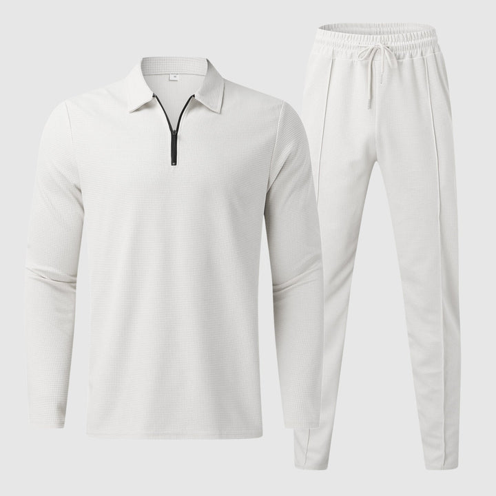 Ensemble Confort Homme avec Haut à Col Quatre-Quarts Zip et Pantalons à Taille Élastique en Tissu Respirant