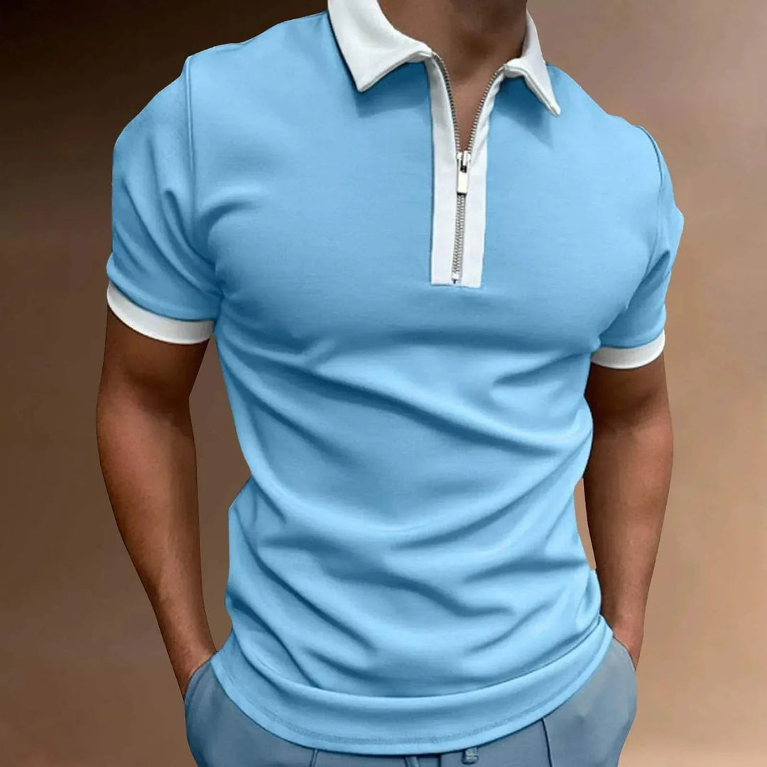 Elegante polo da uomo con inserti rossi e tessuto resistente: il perfetto stile casual di Freizeitstil.