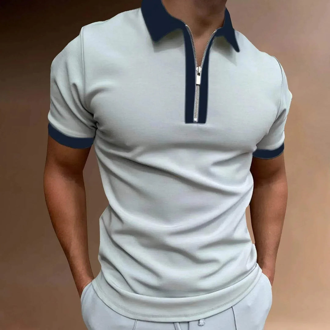 Elegante polo da uomo con inserti rossi e tessuto resistente: il perfetto stile casual di Freizeitstil.