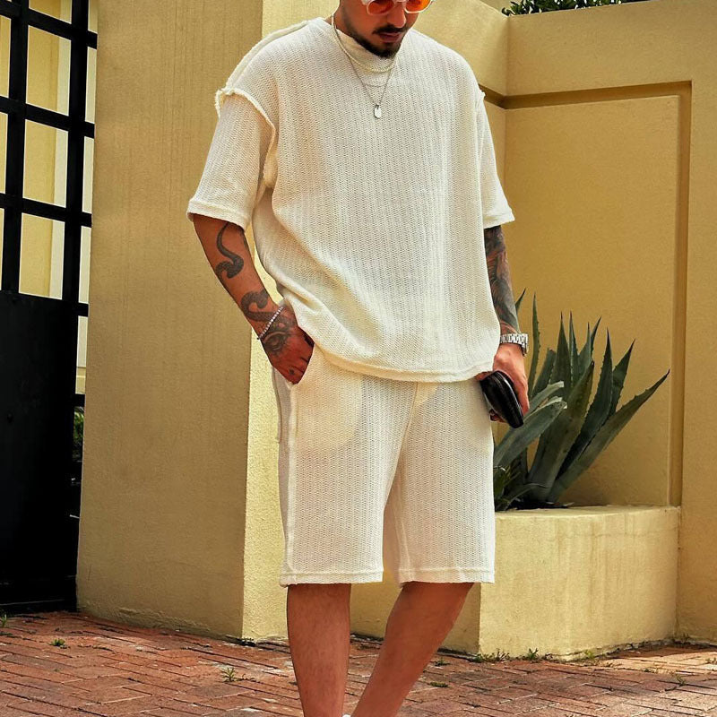 Set da allenamento da uomo in cotone ultra-aria - comoda T-shirt e pantaloncini al ginocchio dalla vestibilità ampia