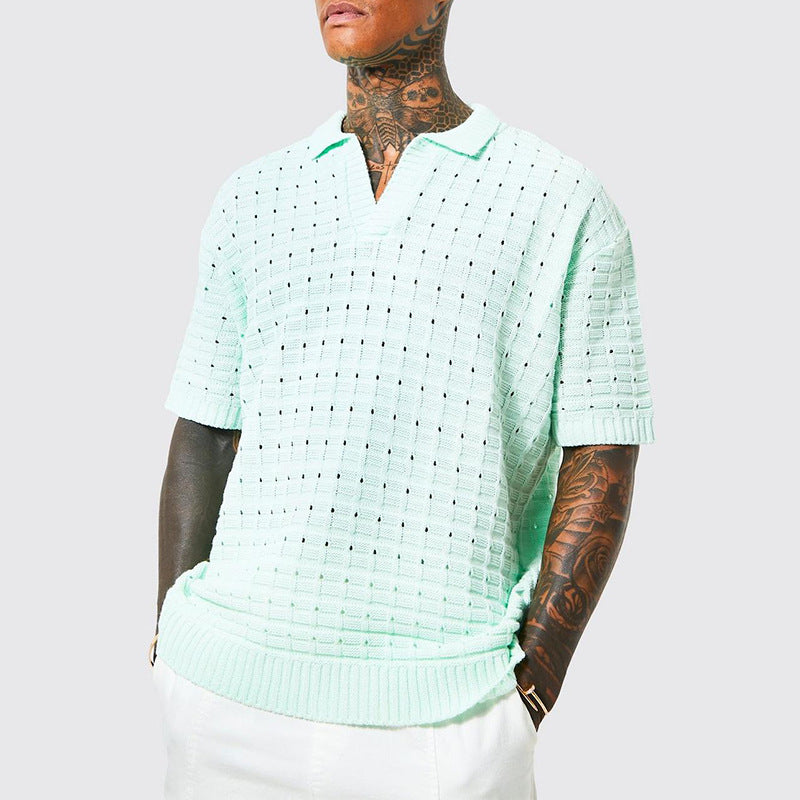 Elegante polo da uomo in maglia - comoda vestibilità ampia, elegante scollatura a punta, maniche corte e misto cotone traspirante per il massimo del comfort