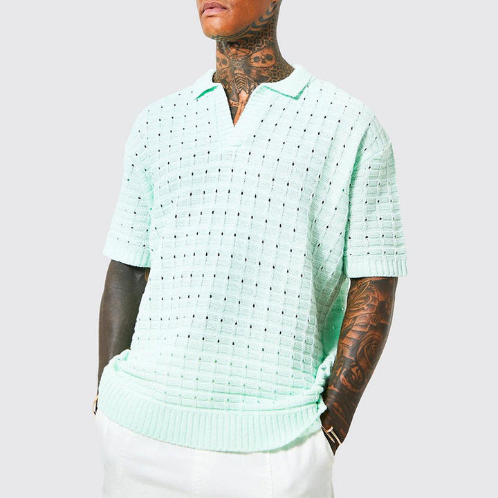 Elegante polo da uomo in maglia - comoda vestibilità ampia, elegante scollatura a punta, maniche corte e misto cotone traspirante per il massimo del comfort