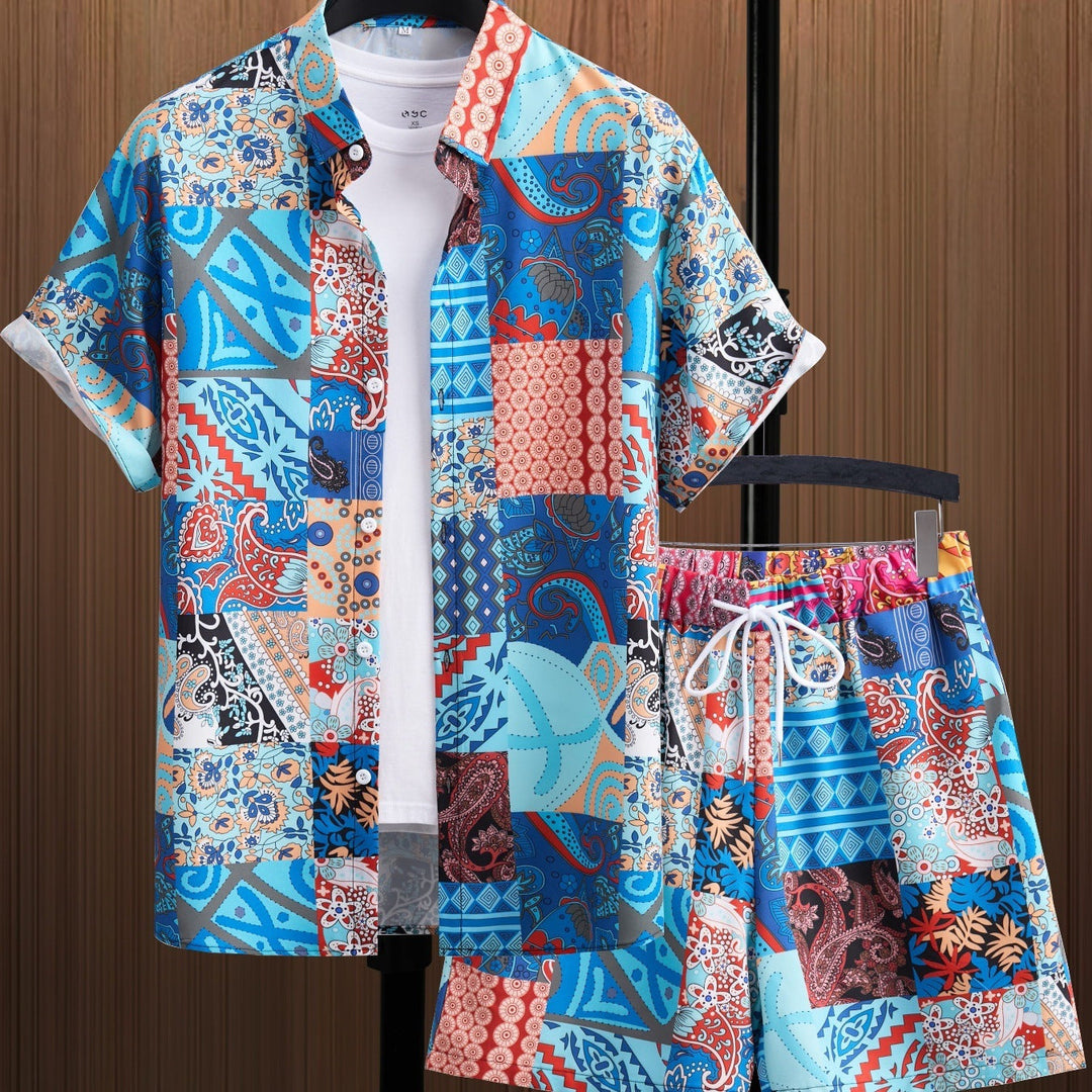 Un set di eleganza maschile: camicia a maniche corte e pantaloncini eleganti in un unico set