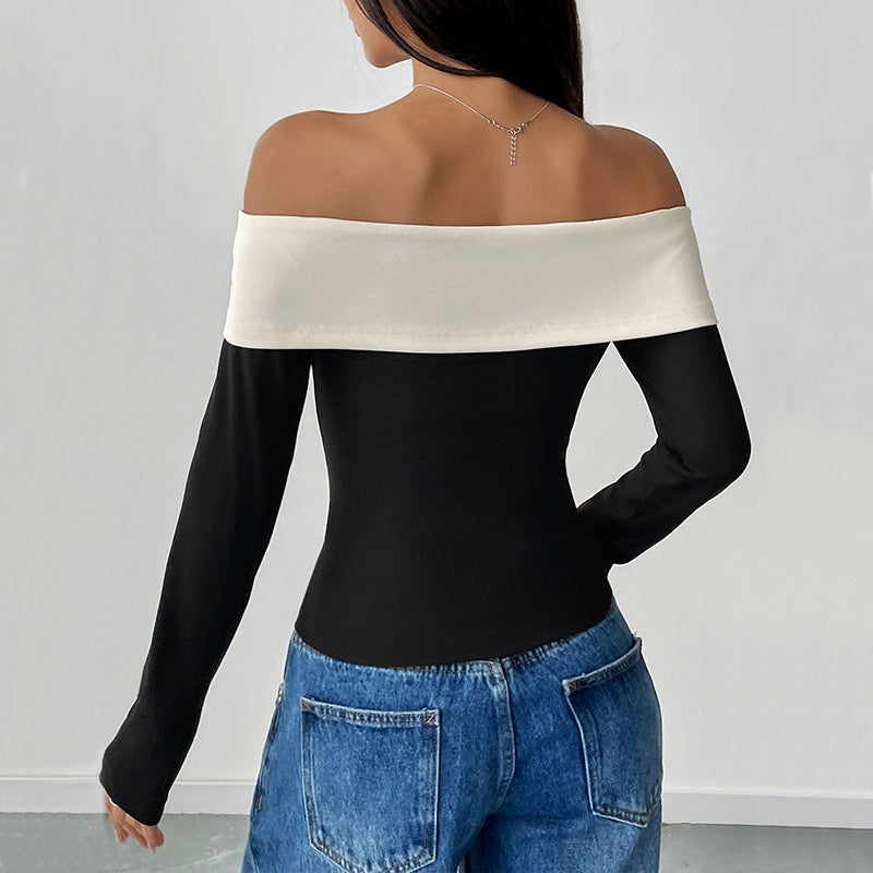 Elegante top da donna con spalle scoperte - aderente ed elasticizzato con un grazioso fiocco