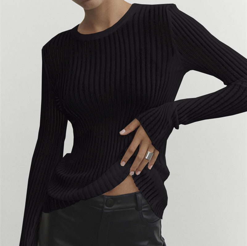 T-shirt da donna a maniche lunghe in elegante rete trasparente