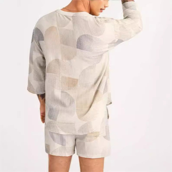 Set di t-shirt e pantaloncini da uomo con elegante scollo a coulisse e tessuto di cotone arioso