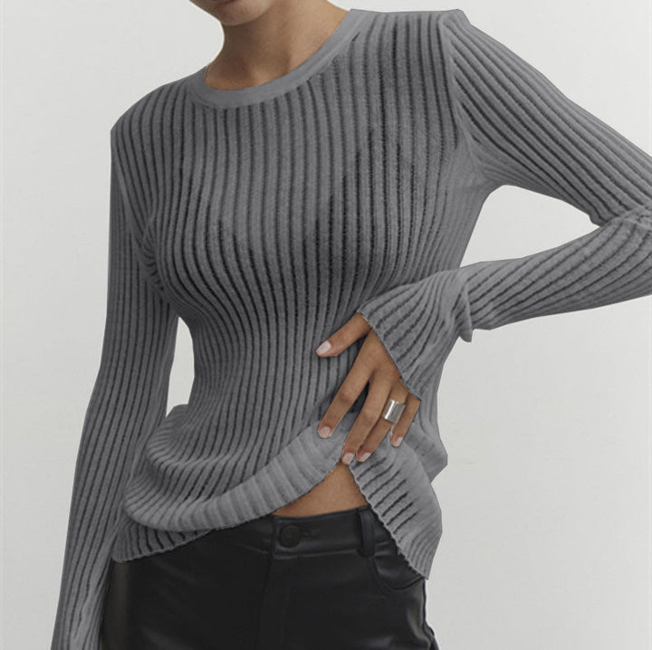 T-shirt da donna a maniche lunghe in elegante rete trasparente