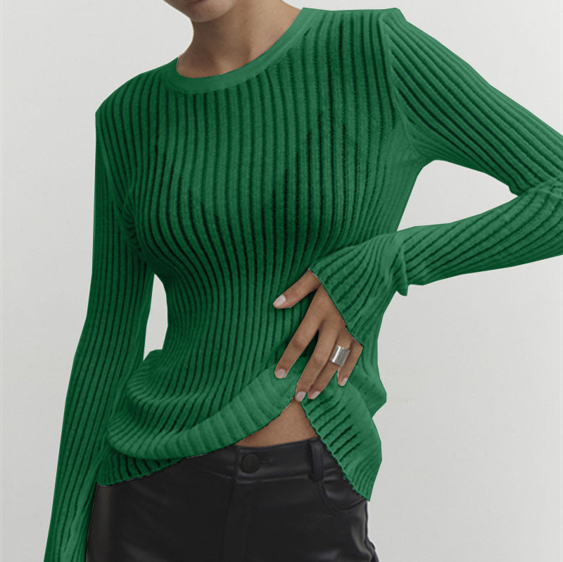 T-shirt da donna a maniche lunghe in elegante rete trasparente