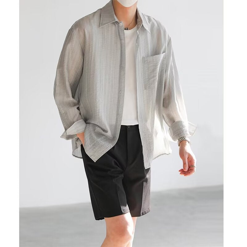 Camiseta da uomo lunga in algodón ligero con regolazione in altezza e stile casual con bottoni