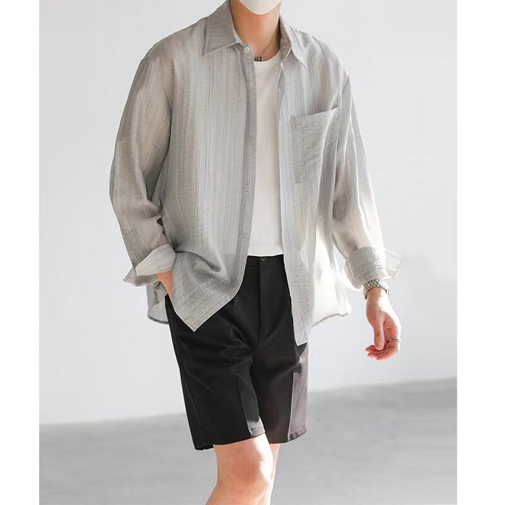 Camiseta da uomo lunga in algodón ligero con regolazione in altezza e stile casual con bottoni