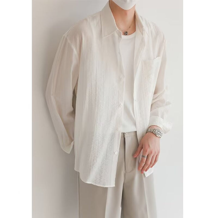 Camiseta da uomo lunga in algodón ligero con regolazione in altezza e stile casual con bottoni