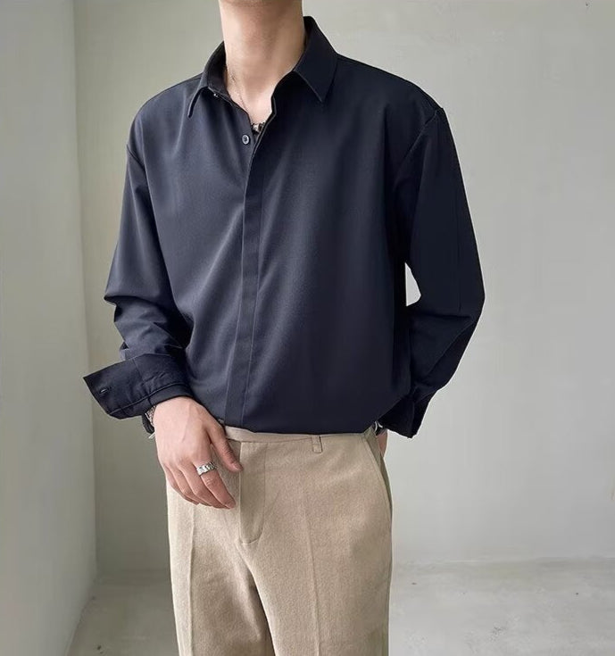 Camisa Formal para Hombre de Ajuste Slim con Manga Larga, Detalle Fruncido Oculto y Tejido Elástico para Máxima Comodidad