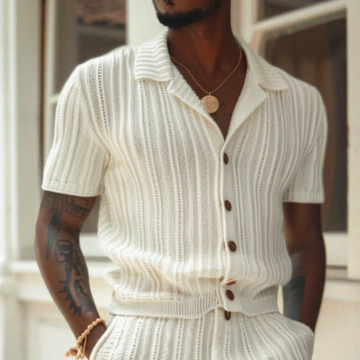 Set body da uomo con polo e pantaloncini - stile slim, texture côtelée, comfort traspirante