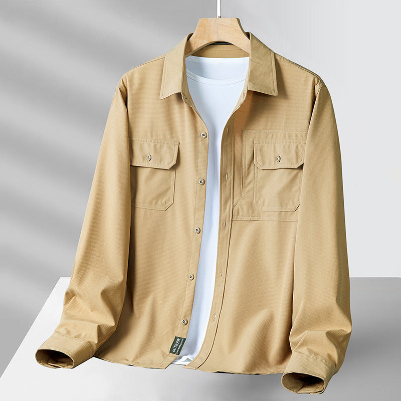 Camisa de manga larga para homme con ajuste relajado, bolsillos utilitarios, botones y tejido ligero y transpirable para mayor comodidad