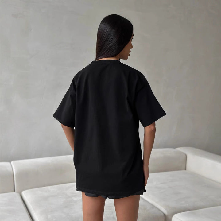 T-shirt alla moda da donna con stampa Leopard Lips - vestibilità rilassata ed elegante in cotone, maniche corte e scollatura a girocollo