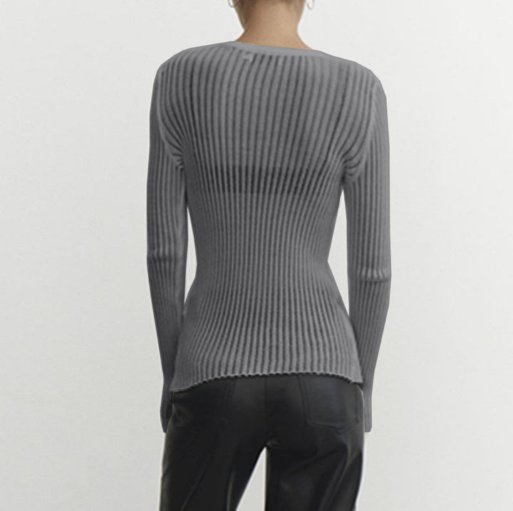 T-shirt da donna a maniche lunghe in elegante rete trasparente