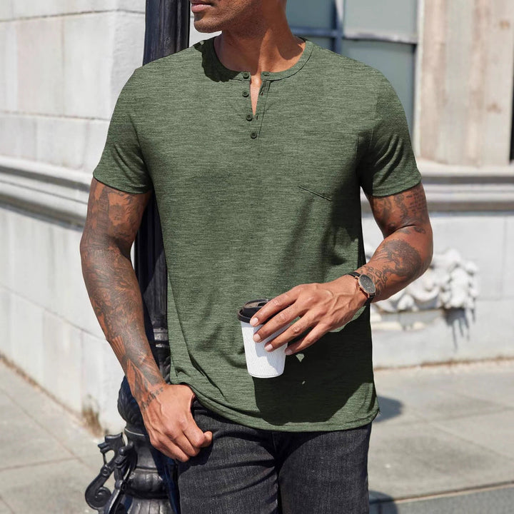 Elegante T-shirt Henley Slim Fit da uomo con prima tasca - Manica corta in morbido misto cotone