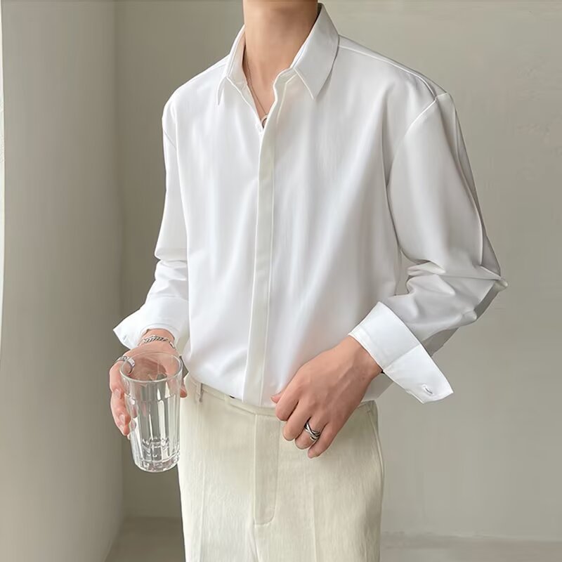Camisa Formal para Hombre de Ajuste Slim con Manga Larga, Detalle Fruncido Oculto y Tejido Elástico para Máxima Comodidad