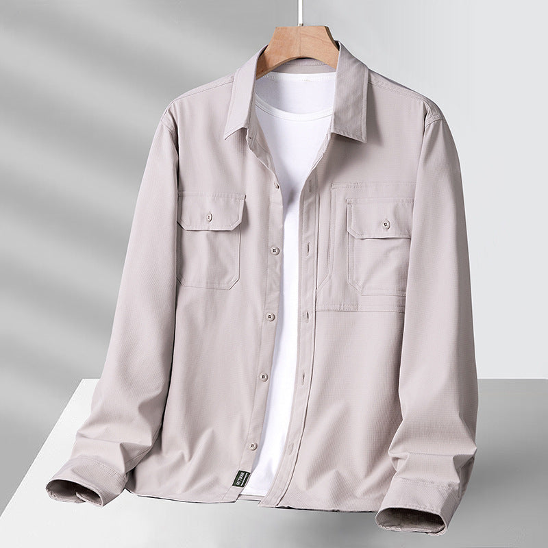 Camisa de manga larga para homme con ajuste relajado, bolsillos utilitarios, botones y tejido ligero y transpirable para mayor comodidad