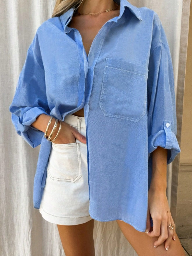 Elegante gilet oversize da donna con stampa botonica e vestibilità ampia in cotone leggero a maniche lunghe